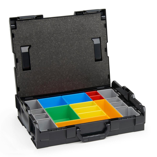 BOSCH-SORTIMO System L-BOXX 102 schwarz Verschlüsse anthrazit & Inset-Boxen-Set H3 & Deckeleinlage